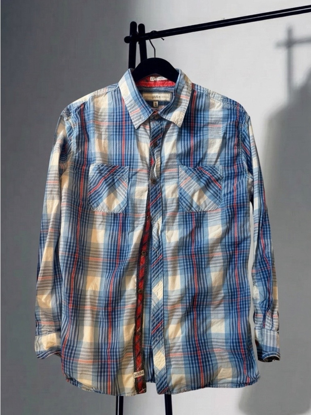 Pd&c Men's Blue Plaid Button-Up Shirt